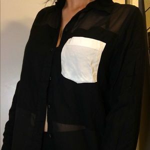 Black mesh button up